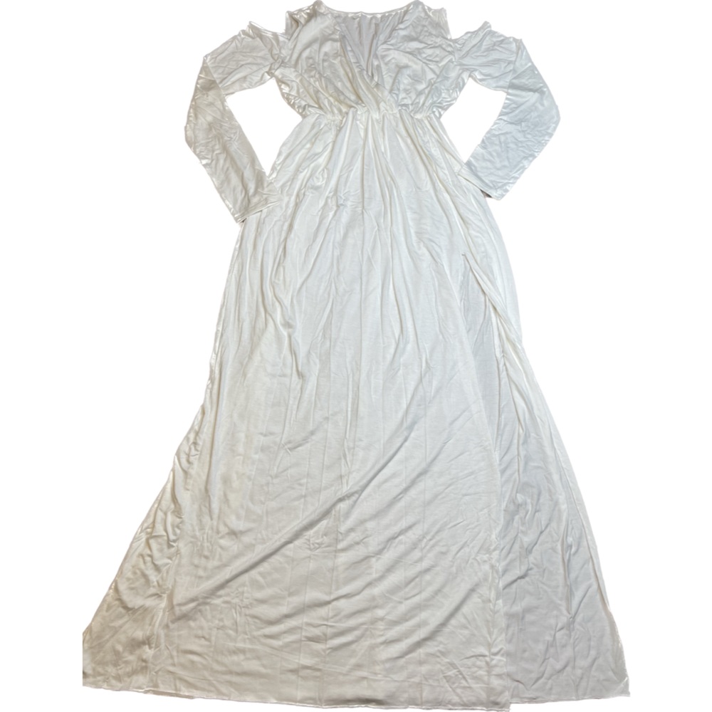Woman’s Night Gown Cold Shoulder White  Large Side Slit Nursing Size XL NWOT